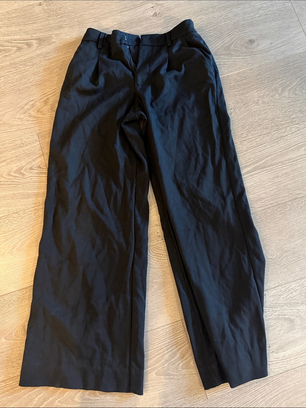 Reformation Black Wide-Leg Trousers with Pleated Front